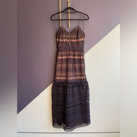 NWT Self Portrait Black Teardrop Guipure Lace Maxi Dress Sz 6 (Runs small!) - Picture 2 of 16